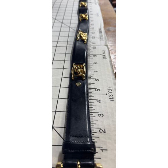 St John Black Rare Vintage Black Leather Gold Elephant Medallion Belt Women 32" - Picture 6 of 9